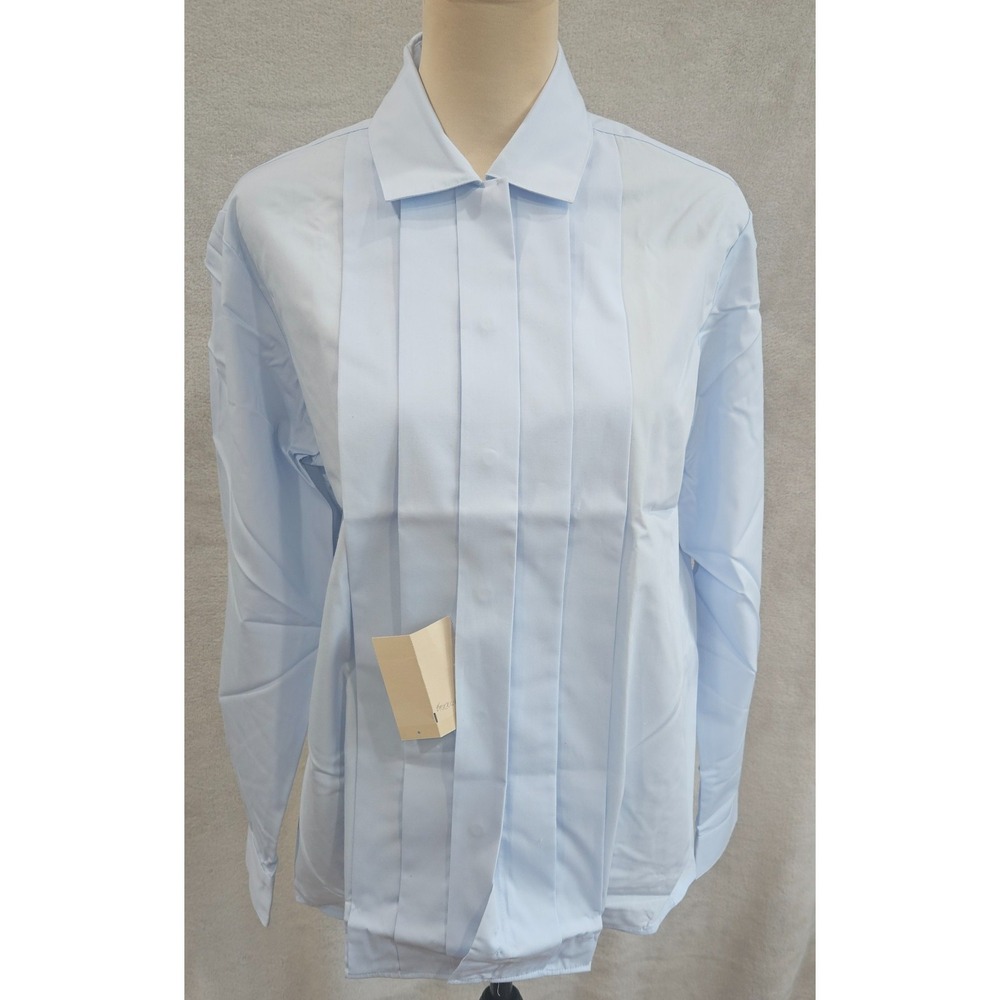 Vintage Foxcroft Wide Pleat Tuxedo Shirt Size 12 Nordstrom Deadstock Y2K Blue